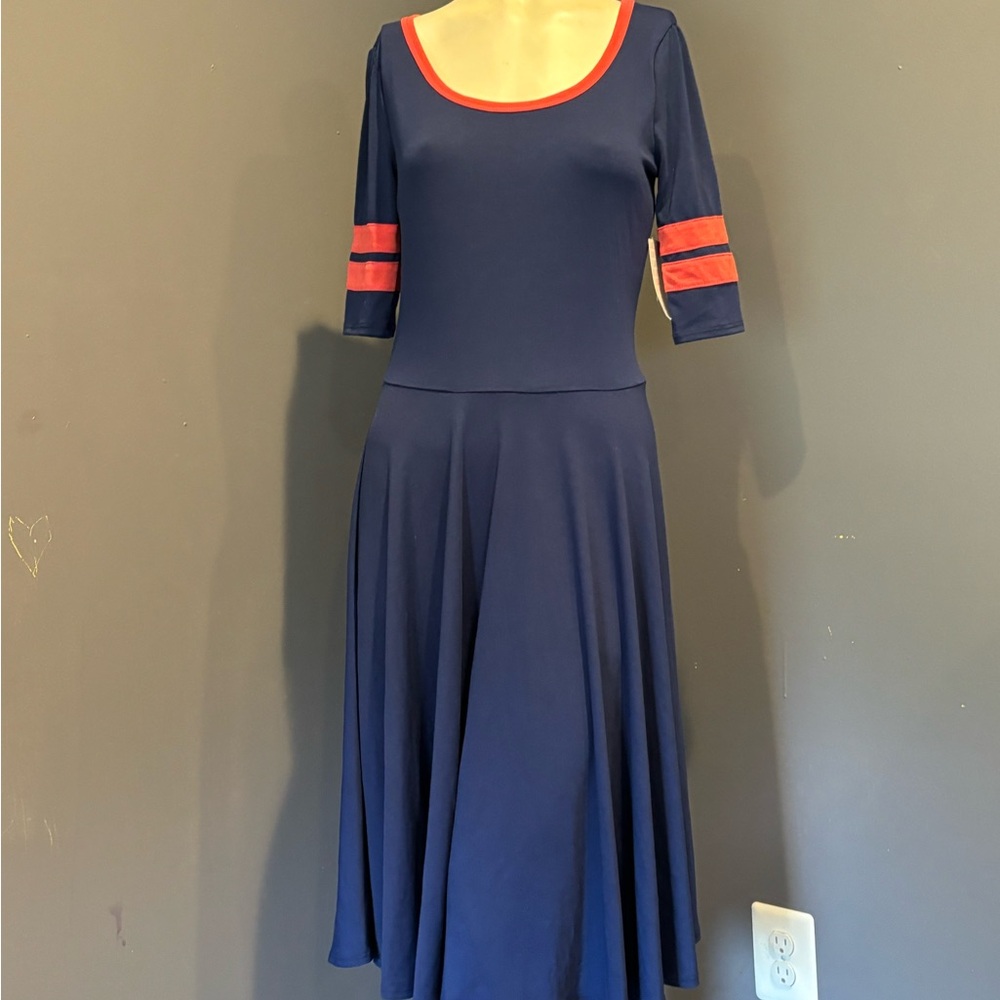 LuLaRoe Blue and Orange Fit and Flare Midi Dress